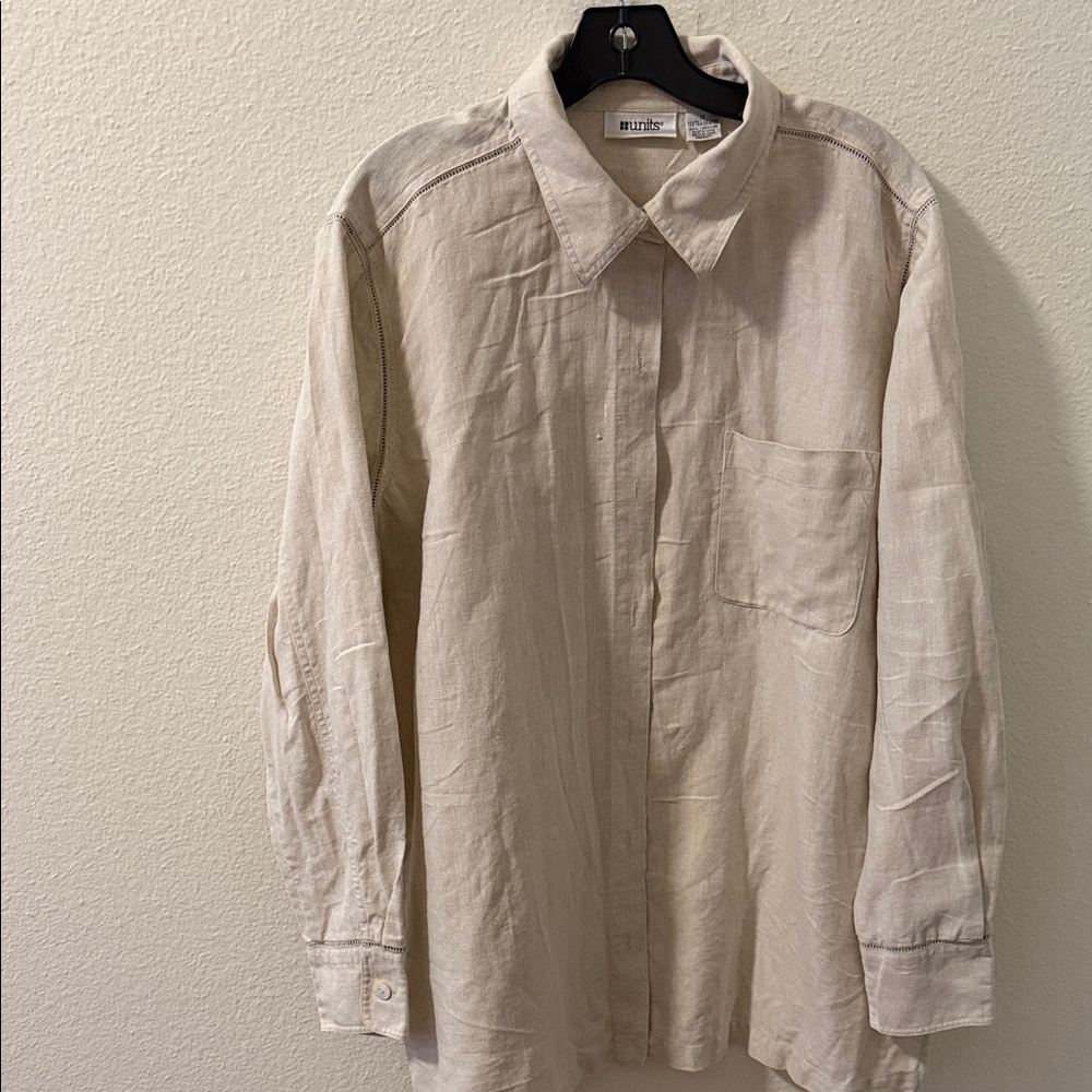 Women's Cream Blouse 1X 100 linen - Picture 1 of 7